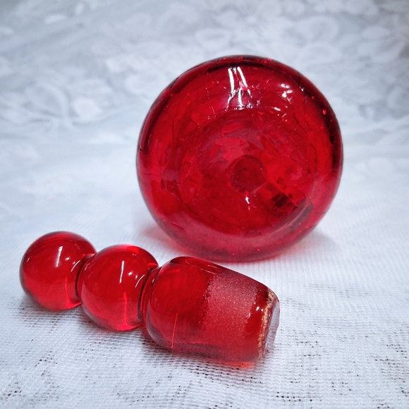 Vintage Blenko Amberina Crackle Glass Cruet Pitcher Bubble Stopper Red To Yellow - Picture 7 of 13